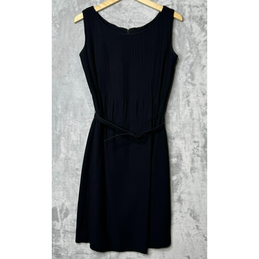 Vintage Claude Riviere Dress Small Extra Small Black Crepe Belted Sheath Pleated